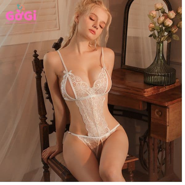 Đồ lót liền thân xẻ ngực ren hoa sexy gợi cảm 1 mảnh hở đáy quyến rũ ( trắng, đen)