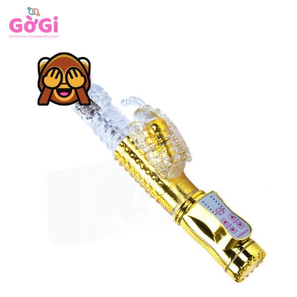 Máy rung có thể thụt tự động và xoay dành cho nữ màu vàng pin sạc