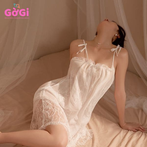 Váy ngủ 2 dây phối ren sexy 2 màu đen trắng