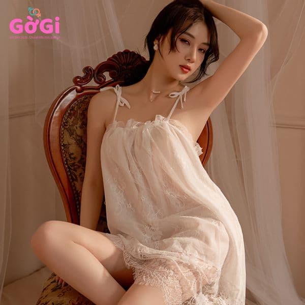 Váy ngủ 2 dây phối ren sexy 2 màu đen trắng